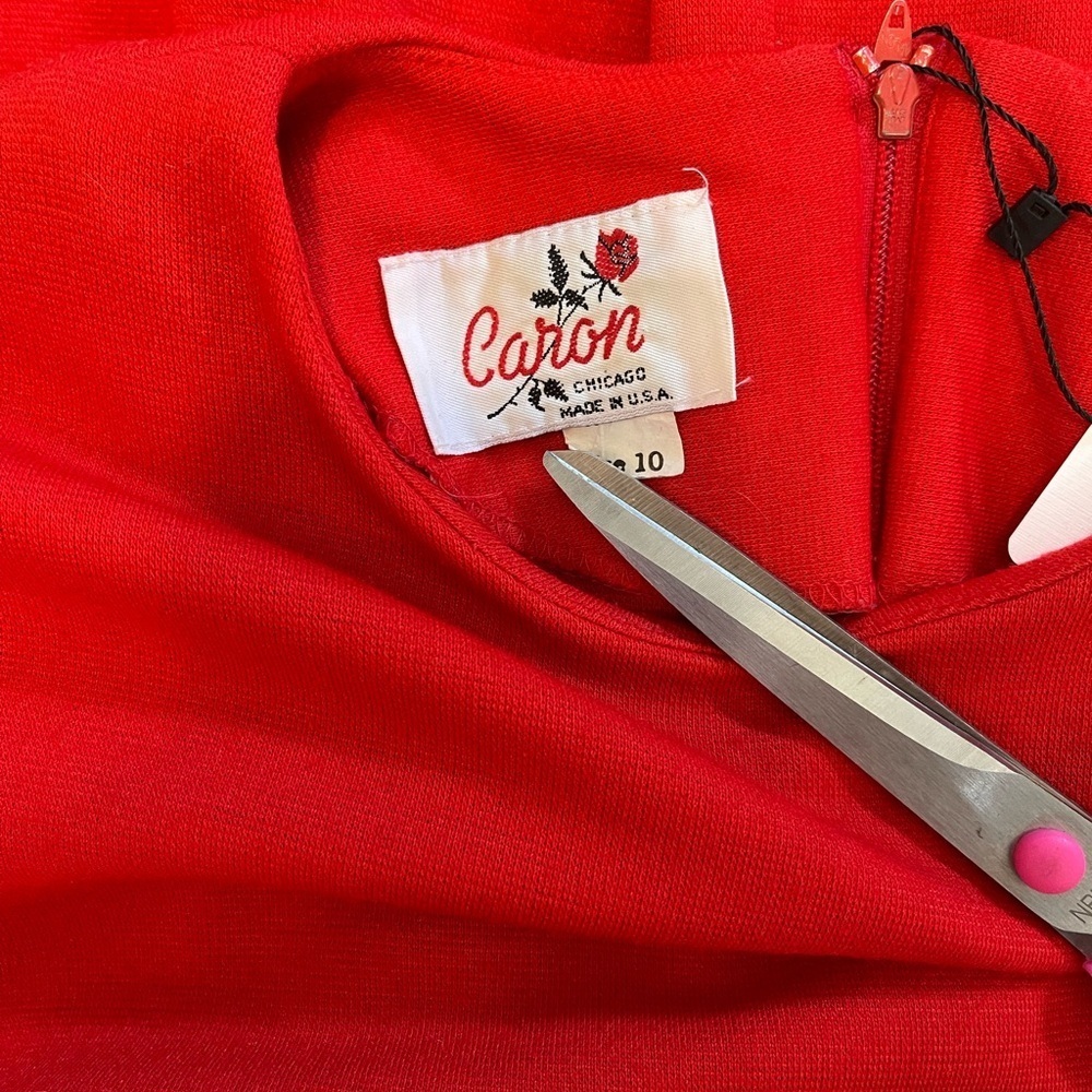 Vintage red Caron Chicago Red Long Sleeve Dress size 10 - Picture 2 of 11